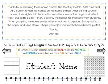 Preview of Editable Math Name Plates