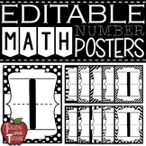 EDITABLE Math Number Posters 0-9 {Black and White Designs}