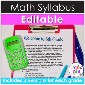 Preview of Middle School Math Syllabus Editable