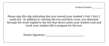 Preview of Editable Math Test Signature Slip