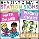 90 Editable Math & Literacy Station Signs - Center Rotatio