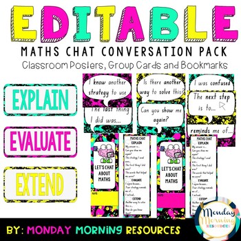 Preview of Editable Maths Chat Conversation Starters Classroom Posters and Bookmarks