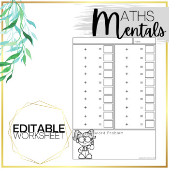 Preview of Editable Maths Mental Simple Addition