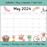 Editable May 2024 Calendar Printable | PDF & PNG File Downloads