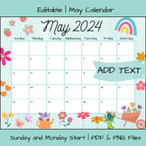 Editable May 2024 Calendar Printable | PDF & PNG File Downloads