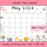 Editable May 2024 Calendar Printable | PDF & PNG File Downloads