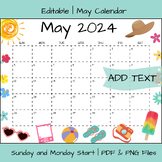 Editable May 2024 Calendar Printable | PDF & PNG File Downloads