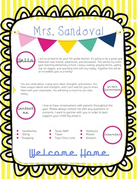 Preview of Editable Meet The Teacher Letter