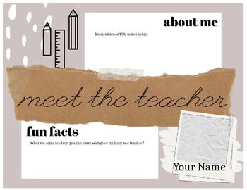 Preview of Editable Meet The Teacher Template; Tan