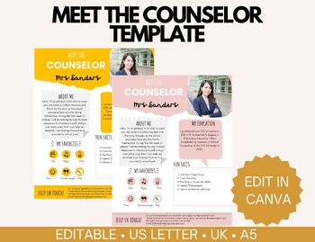 Preview of Meet the School Counselor EDITABLE Template, Customizable Meet Your Counselor