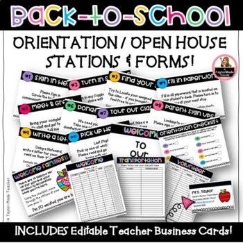 Preview of Editable Meet the Teacher Back to School Open House Stations, Forms, Displays