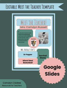 Preview of Editable Meet-the-Teacher Google Slides Template / Back-to-School Night