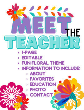 Preview of Editable Meet the Teacher Introduction Spanish Floral Theme