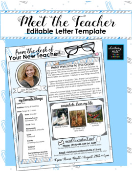 Preview of Editable Meet the Teacher Letter (Blue Paperclips Theme)
