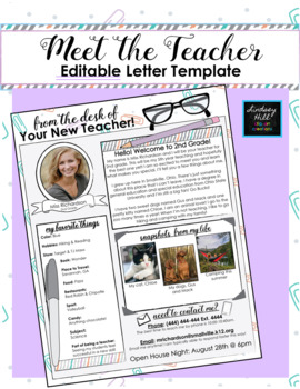 Preview of Editable Meet the Teacher Letter (Mint,Coral,&Purple Paperclips Theme)
