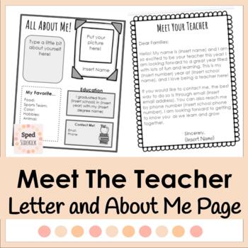 Preview of Editable Meet the Teacher Letter and About Me Page Template