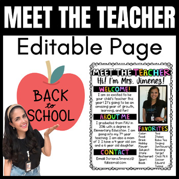 Preview of Editable Meet the Teacher Printable for Back to School!
