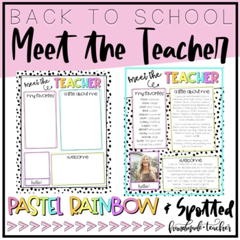 Preview of Editable Meet the Teacher Template | Pastel Rainbow & Spotted