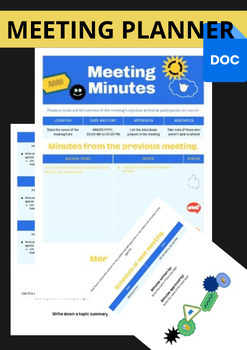 Preview of Editable Meeting Planner & Calendar 2024: Blue & Yellow Theme (Google Docs)