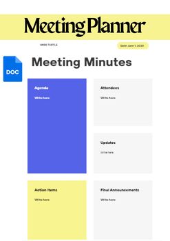 Preview of Editable Meeting Planner Google Docs Template, Meeting Agenda, Calendar, 2024