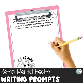 Preview of Editable Mental Health Writing Prompts - Groovy Retro Theme - No Prep
