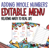 Money Activity - Addition: Editable Menu Math Practice