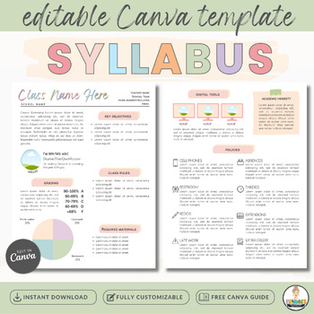 Preview of Editable Middle & High School Syllabus Template - Canva - Any subject - Colorful