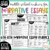 Editable Middle School Narrative Essay Rubrics for 6th 7th
