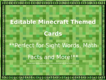Preview of Editable Minecraft Themed Game Cards FREEBIE