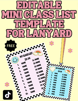 Preview of Editable Mini Class List for Lanyard FREEBIE