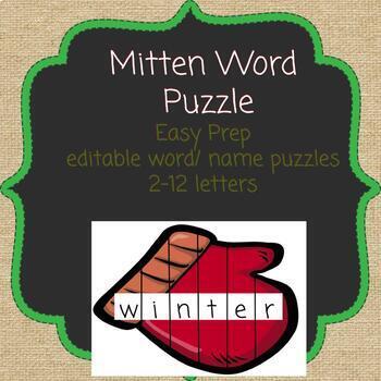 Preview of Editable Mitten Name Puzzle
