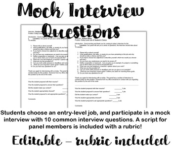 Preview of Editable Mock Interview Questions with Rubric