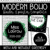 Editable Modern Boho Black and White Greenery Binder Cover