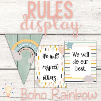 Preview of Editable Modern Boho Pastel Rainbow Rules Display