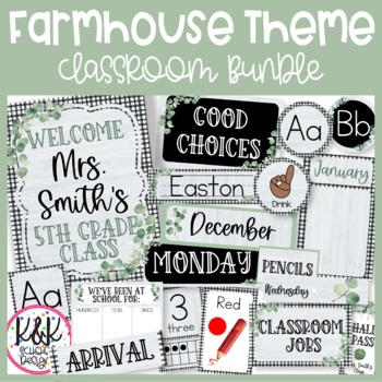 Preview of Editable Modern Farmhouse Botanical Theme Classroom Decor Growing Bundle