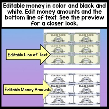 Editable Classroom Money Template {8 Bills } {Editable Money} TpT