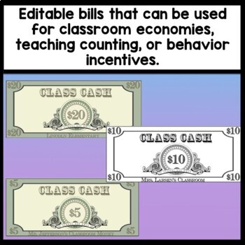 Editable Classroom Money Template {8 Bills } {Editable Money} TpT