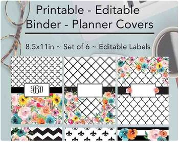 Preview of Editable Monogram Binder Covers - Set of 6 - Covers, Backs, Spines
