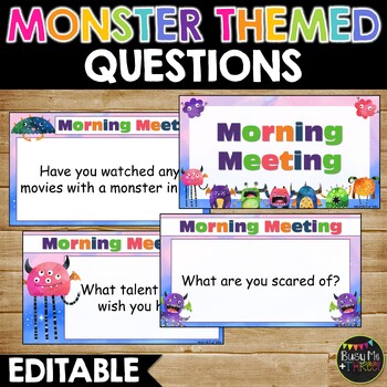 Preview of Editable Monster Themed Morning Meeting | Question of the Day | Monsters