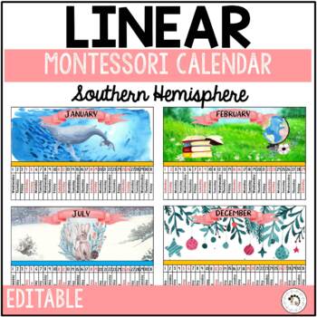 Preview of Editable Montessori Linear Calendar Southern Hemisphere