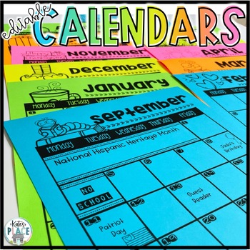 Calendar Editable 5 Day Monthly August 2022- July 2023 by Kate's Place