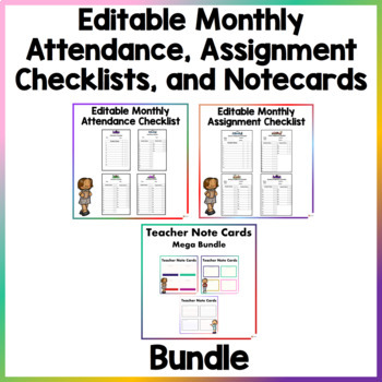 Preview of Editable  Monthly Attendance, Assignment Checklists and Notecards