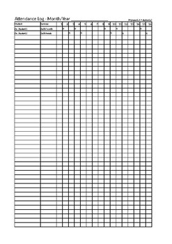 Preview of Editable Monthly Attendance Log