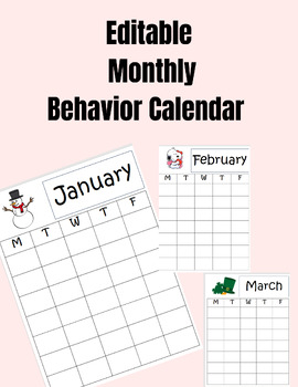 Preview of Editable Monthly Behavior Calendar (12 months, easy)