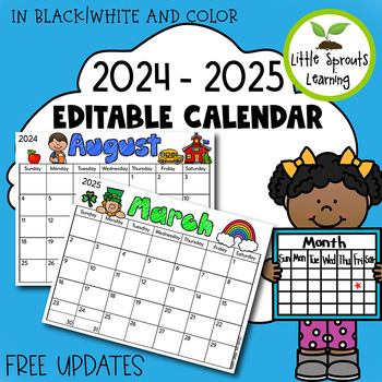 editable monthly calendar 2022 2023 with free updates tpt