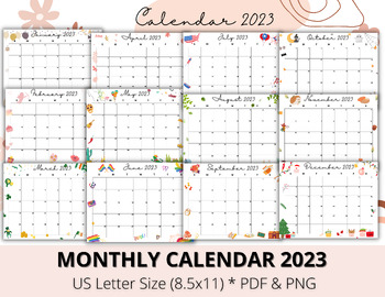 Editable Monthly Calendar 2023, Holiday Calendar Printable, Digital ...