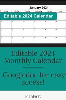 Preview of Editable Monthly Calendar 2024