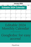 Editable Monthly Calendar 2024
