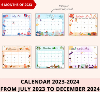 Editable Monthly Calendar 23 24, Academic Planner, Holiday, School Calendar