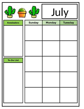 Preview of Editable Monthly Calendar - Cactus